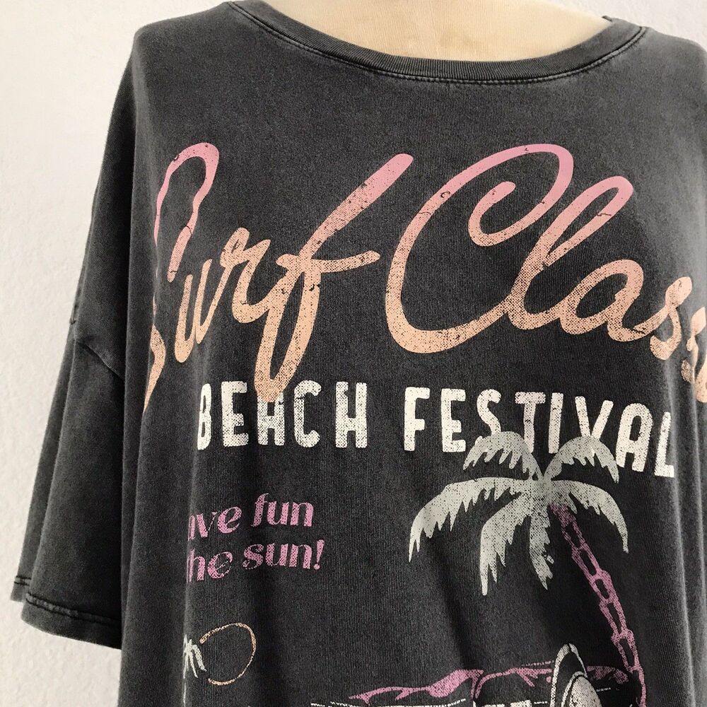 Hollister Gray Short Sleeve Oversized Huntington Beach Surf T Shirt Womens XL - Picture 2 of 7
